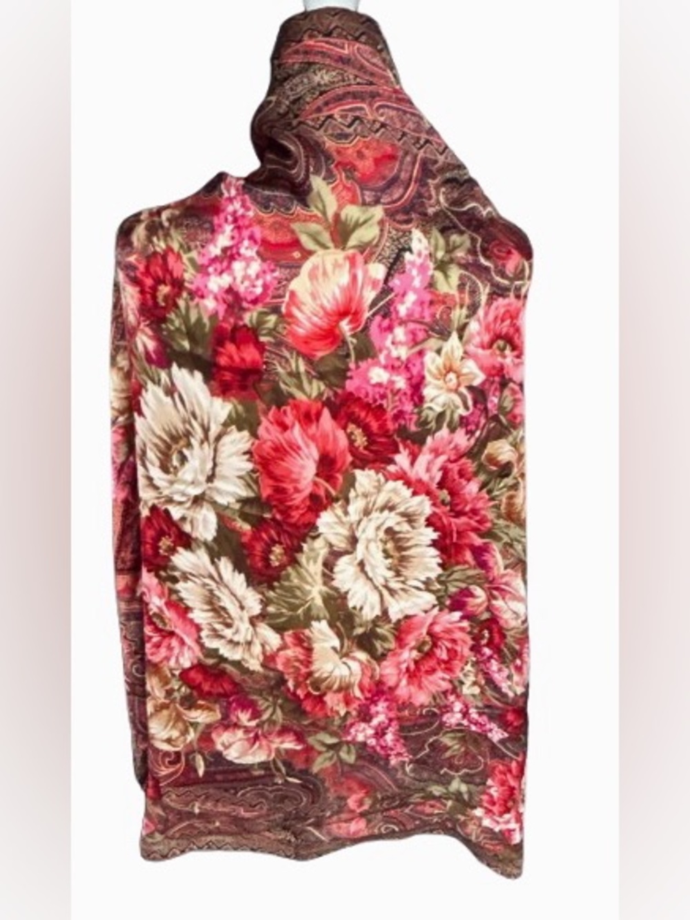 100% Silk Paisley Floral Vintage ECHO Scarf Wrap Shawl Designer Roses Flowers